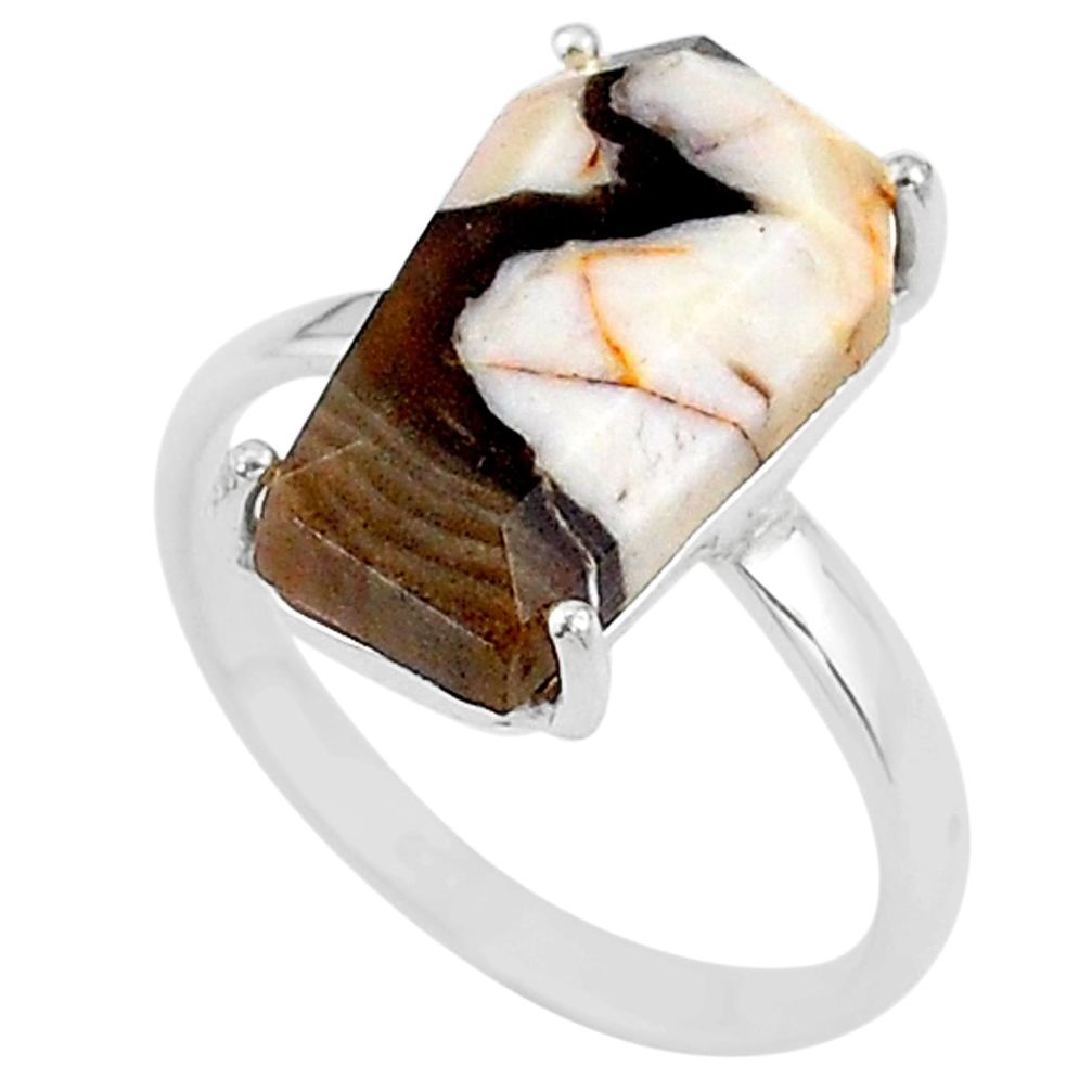 8.01cts coffin natural peanut petrified wood fossil silver ring size 9 t17286