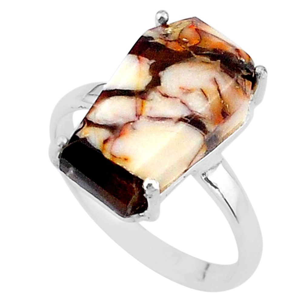 8.07cts coffin natural peanut petrified wood fossil silver ring size 9 t17291