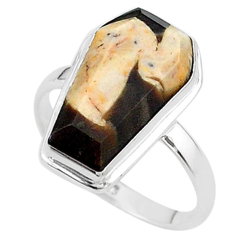 8.05cts coffin natural peanut petrified wood fossil silver ring size 9 t17510