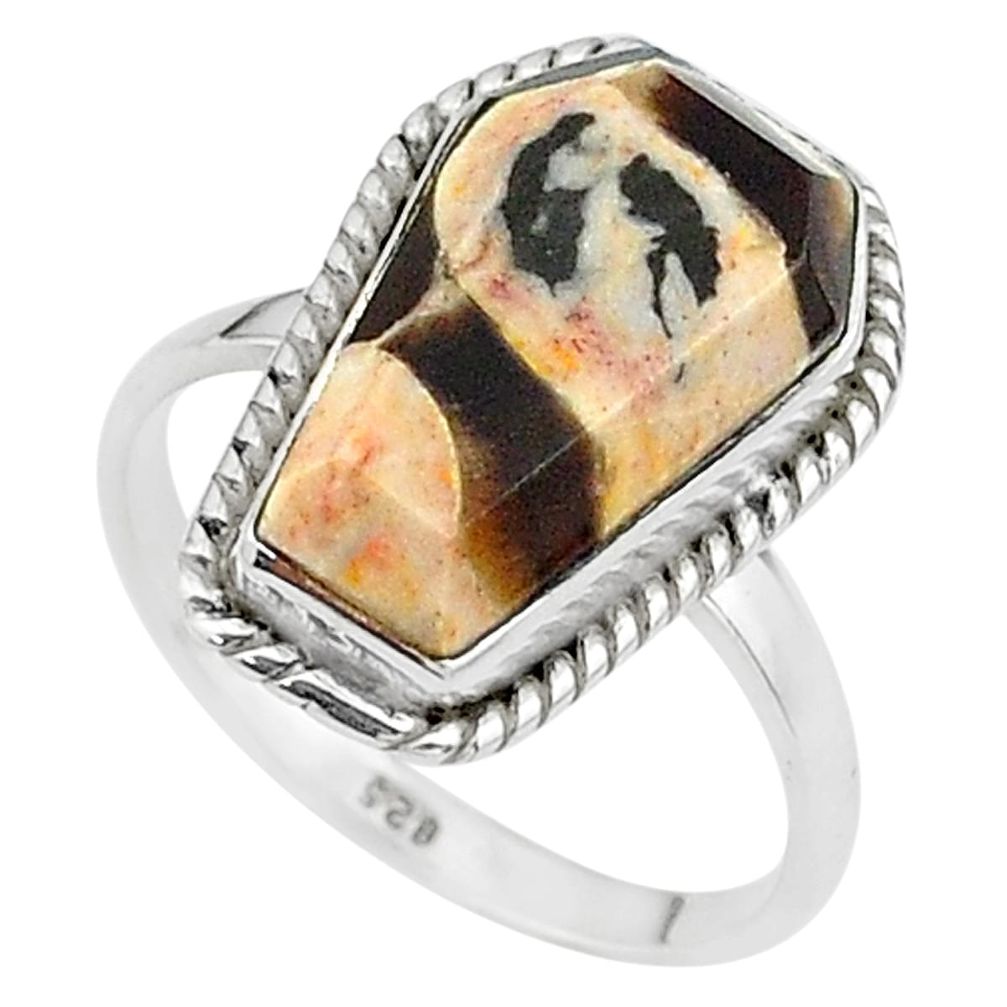 7.61cts coffin natural peanut petrified wood fossil silver ring size 9 t17512