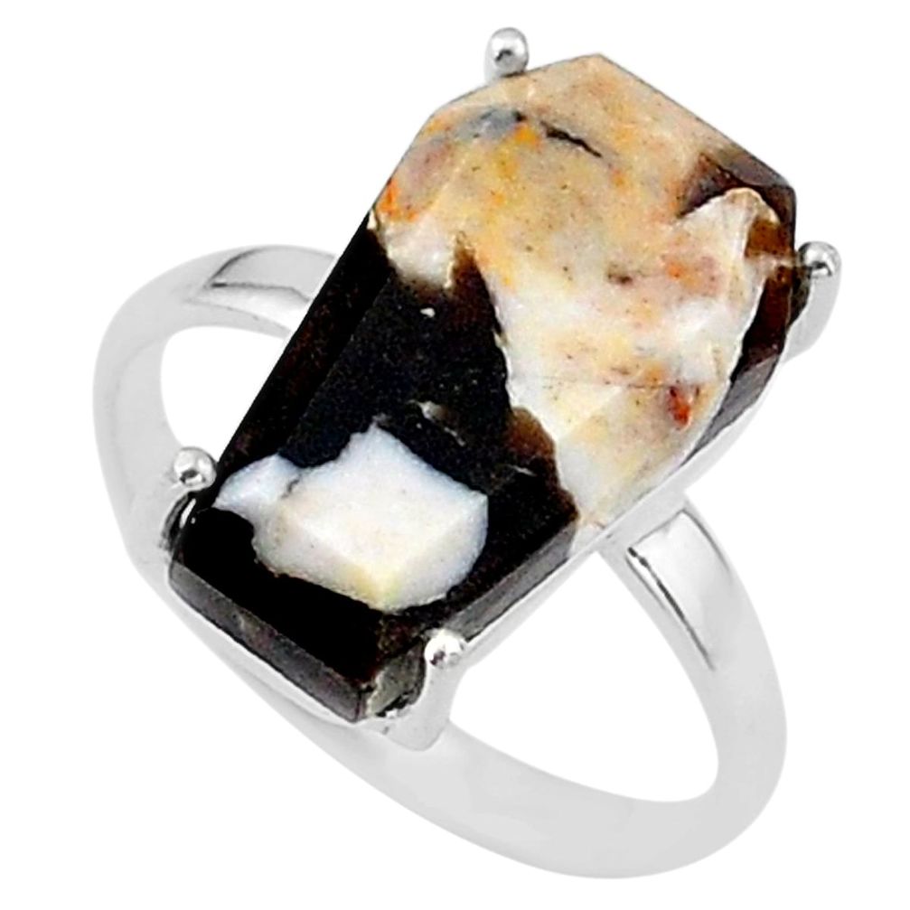 7.63cts coffin natural peanut petrified wood fossil silver ring size 7.5 t17288