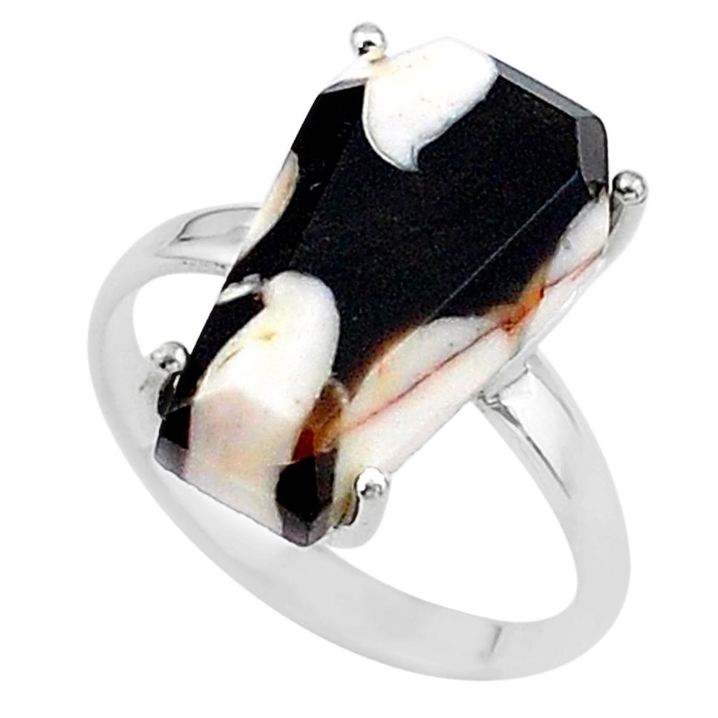 7.55cts coffin natural peanut petrified wood fossil silver ring size 7.5 t17293