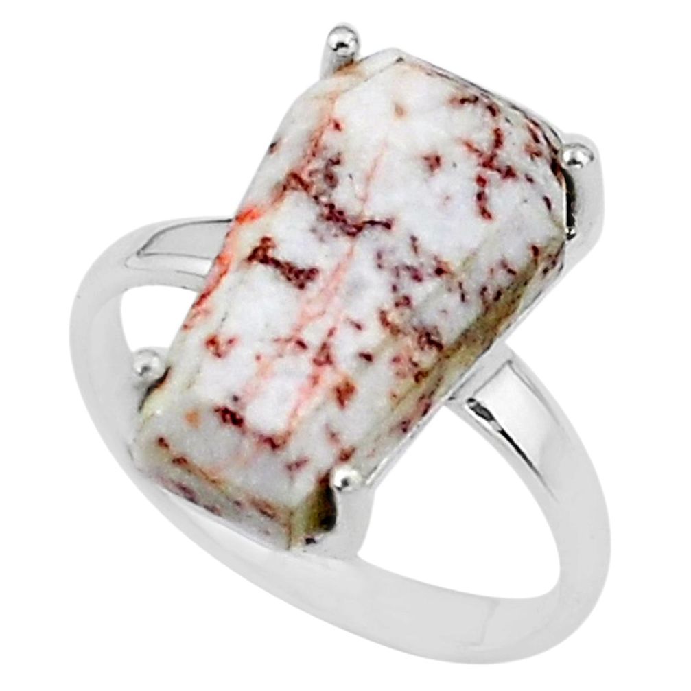 7.66cts coffin natural pink rosetta stone jasper 925 silver ring size 7.5 t17396