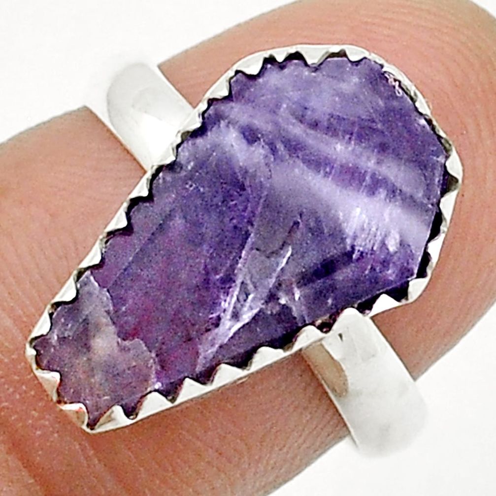 5.40cts coffin natural purple chevron amethyst 925 silver ring size 7 u73635
