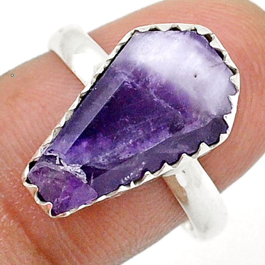 5.52cts coffin natural purple chevron amethyst 925 silver ring size 8.5 u73637