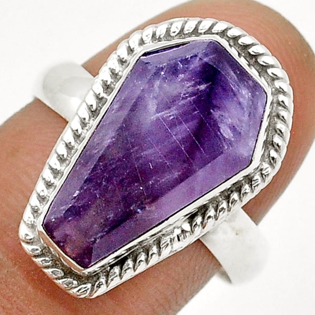 5.53cts coffin natural purple chevron amethyst 925 silver ring size 8.5 u74334
