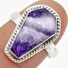 5.84cts coffin natural purple chevron amethyst 925 silver ring size 8.5 u74359
