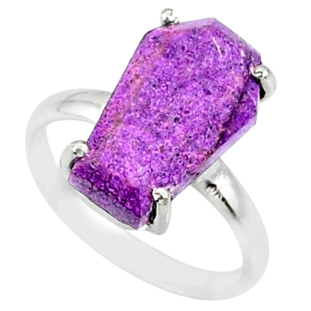 4.57cts coffin natural purpurite stichtite silver solitaire ring size 6 r81818