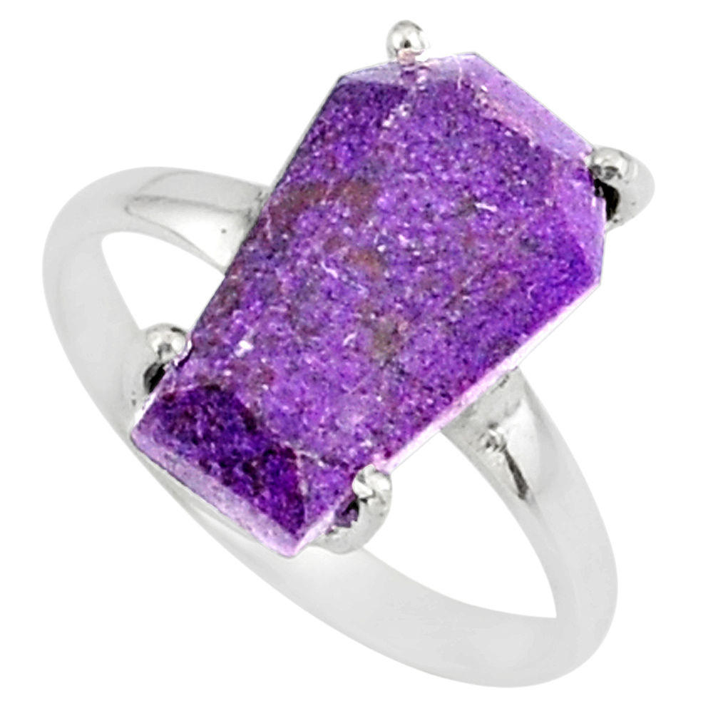 4.57cts coffin natural purpurite stichtite silver solitaire ring size 7 r81782