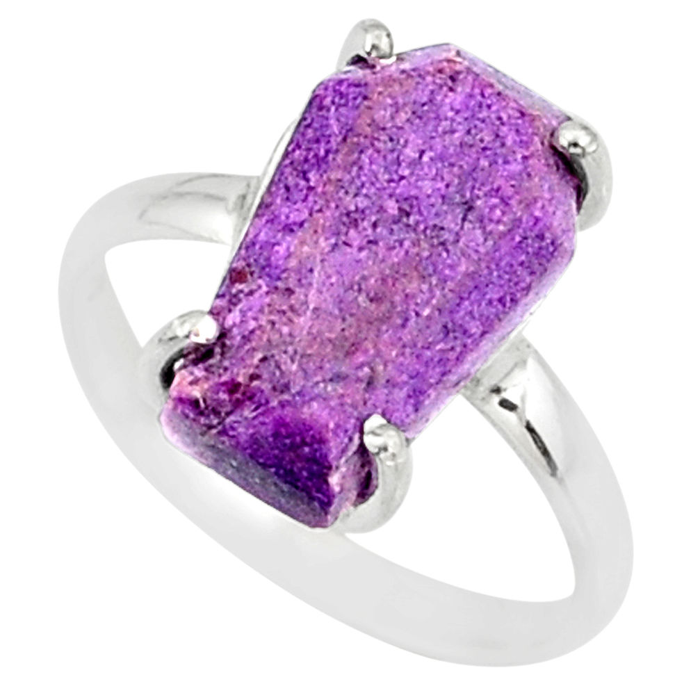 4.57cts coffin natural purpurite stichtite silver solitaire ring size 7 r81784