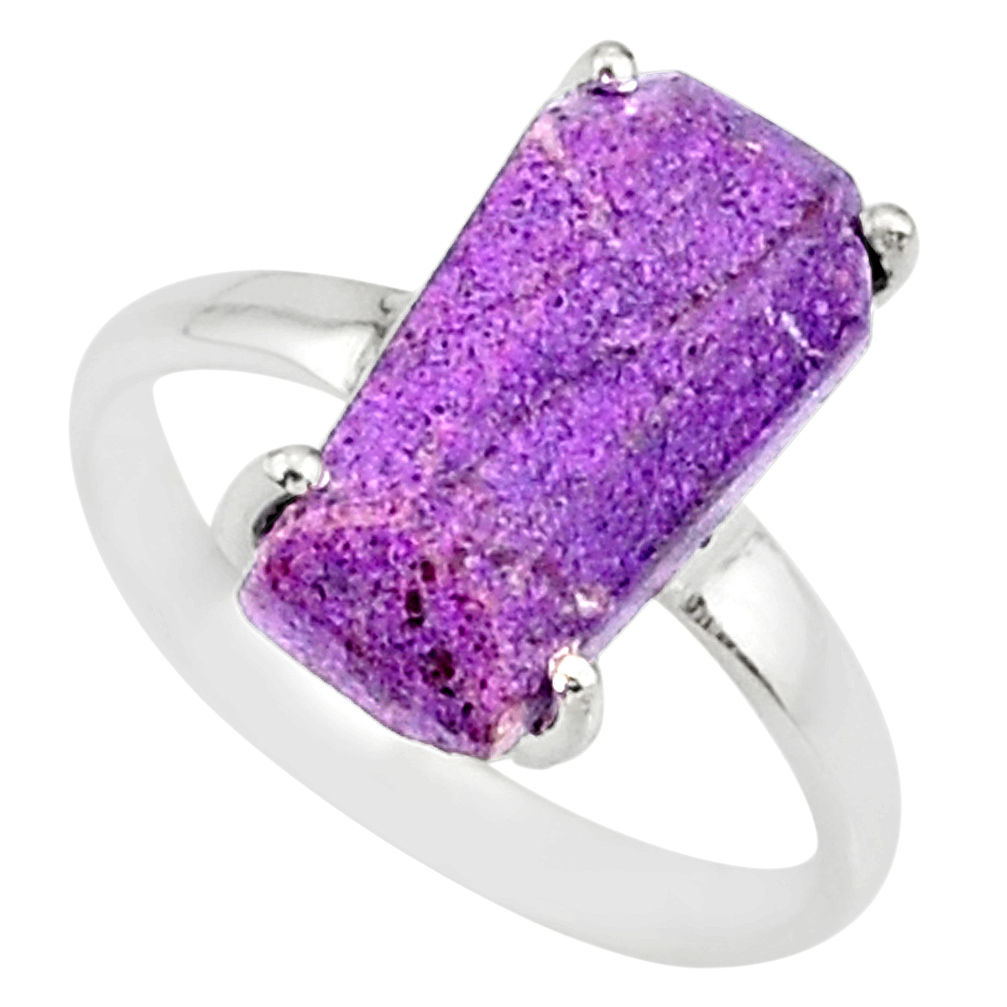 4.47cts coffin natural purpurite stichtite silver solitaire ring size 7 r81786