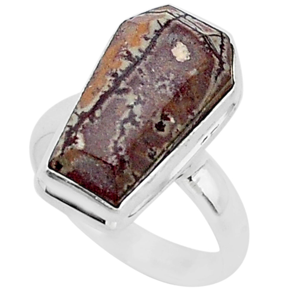 7.81cts coffin natural sonoran dendritic rhyolite 925 silver ring size 7 r96104