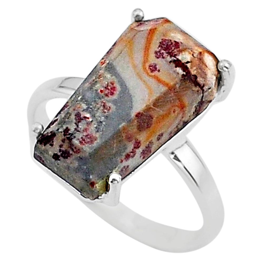 7.63cts coffin natural sonoran dendritic rhyolite 925 silver ring size 8 t17335