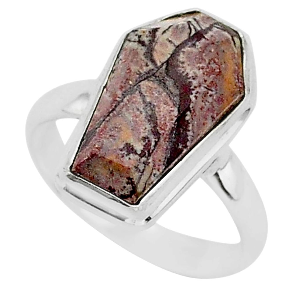 7.83cts coffin natural sonoran dendritic rhyolite 925 silver ring size 9 r96108