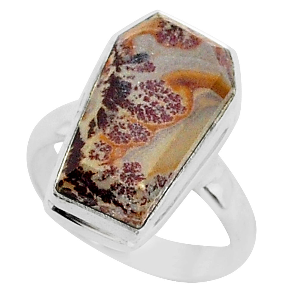 8.06cts coffin natural sonoran dendritic rhyolite silver ring size 6.5 r96110