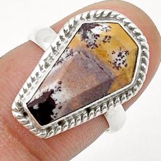 5.38cts coffin natural sonoran dendritic rhyolite silver ring size 6.5 u73631