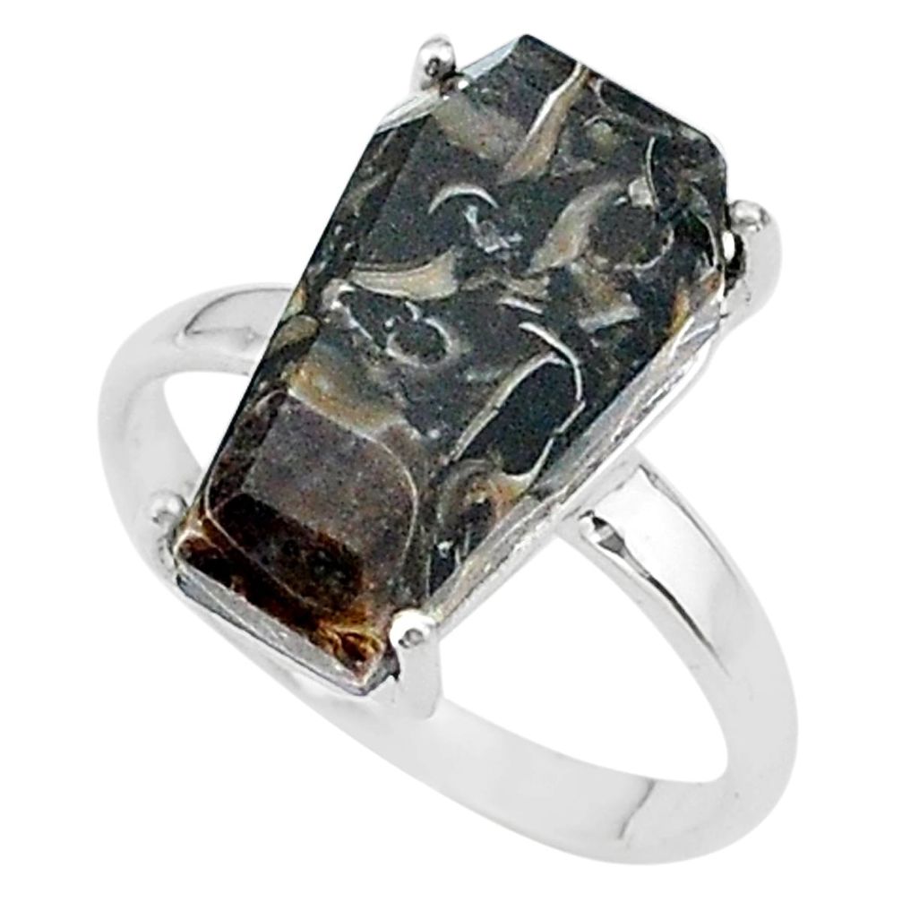 8.12cts coffin natural turritella fossil snail agate silver ring size 8 t17387