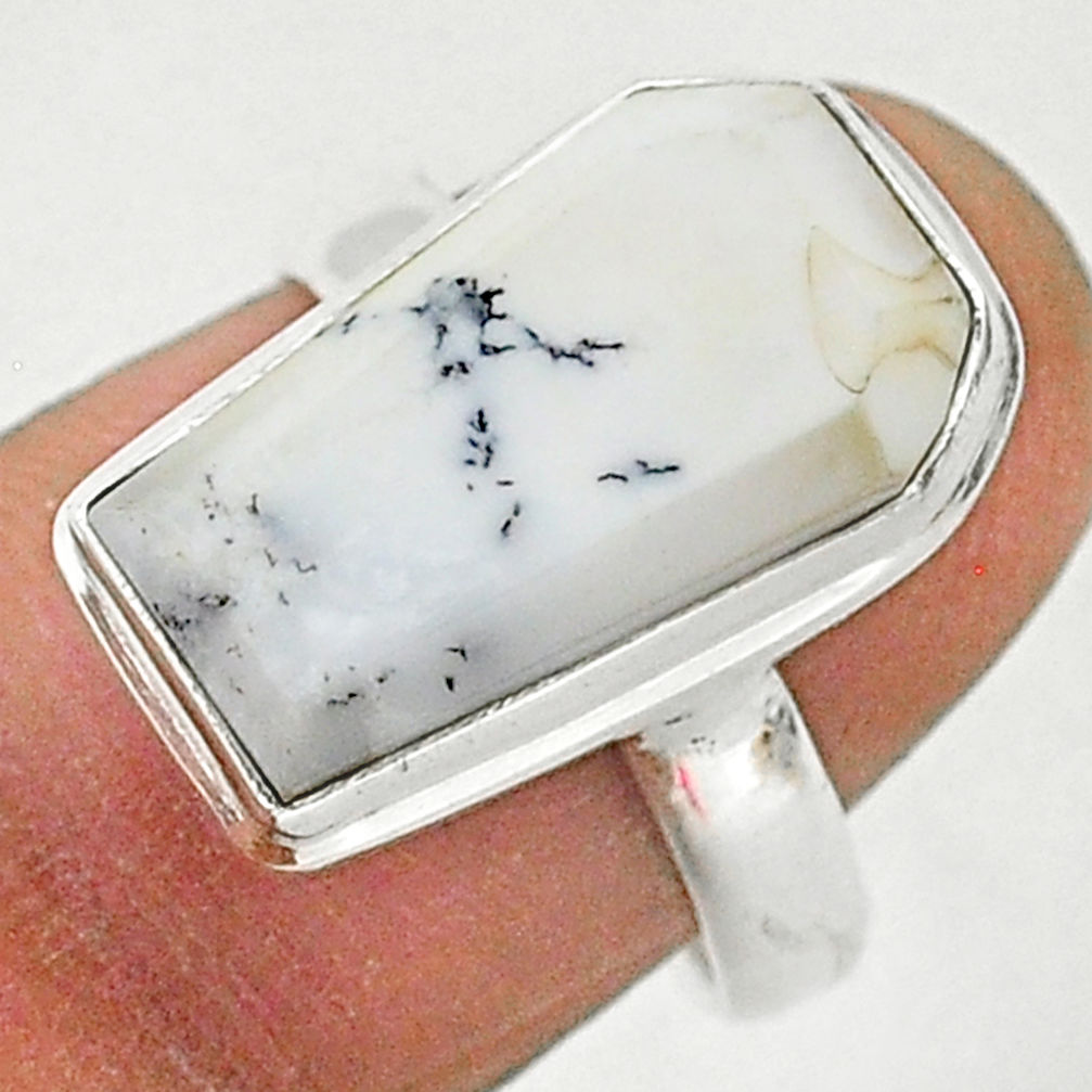 7.50cts coffin natural white dendrite opal silver solitaire ring size 7 r96114