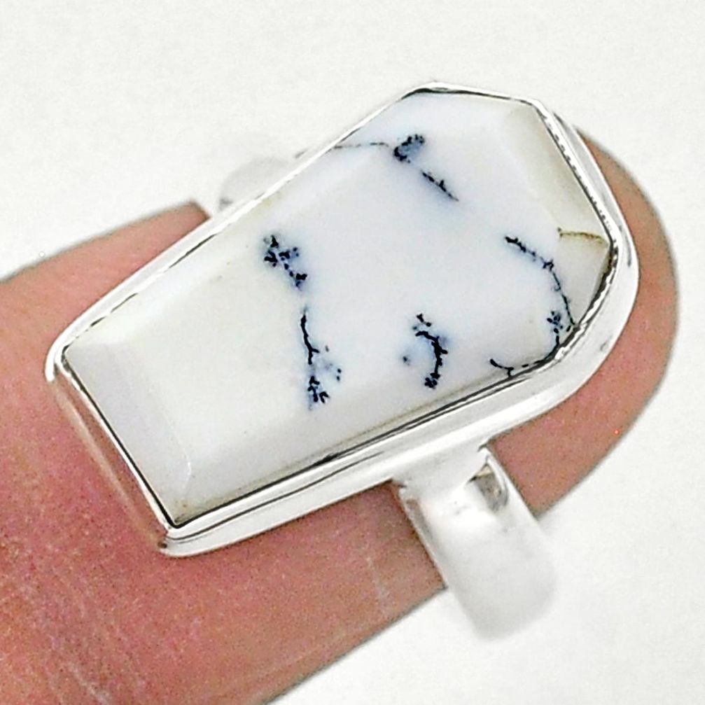 7.66cts coffin natural white dendrite opal silver solitaire ring size 7 r96115