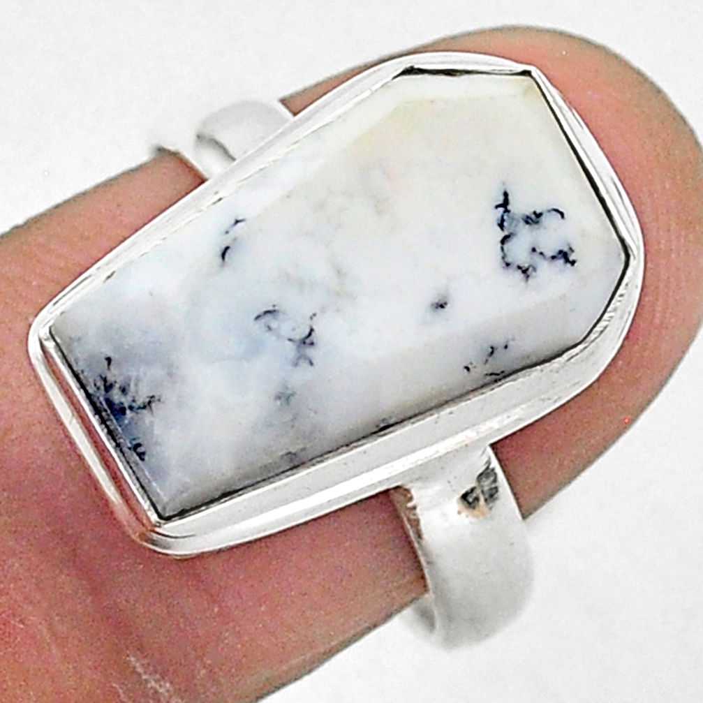 7.57cts coffin natural white dendrite opal silver solitaire ring size 8 r96120