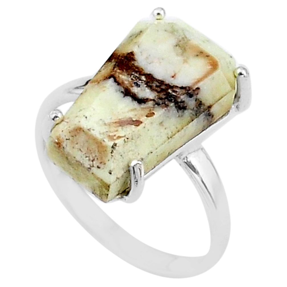 8.36cts coffin natural white wild horse magnesite 925 silver ring size 7 t17380