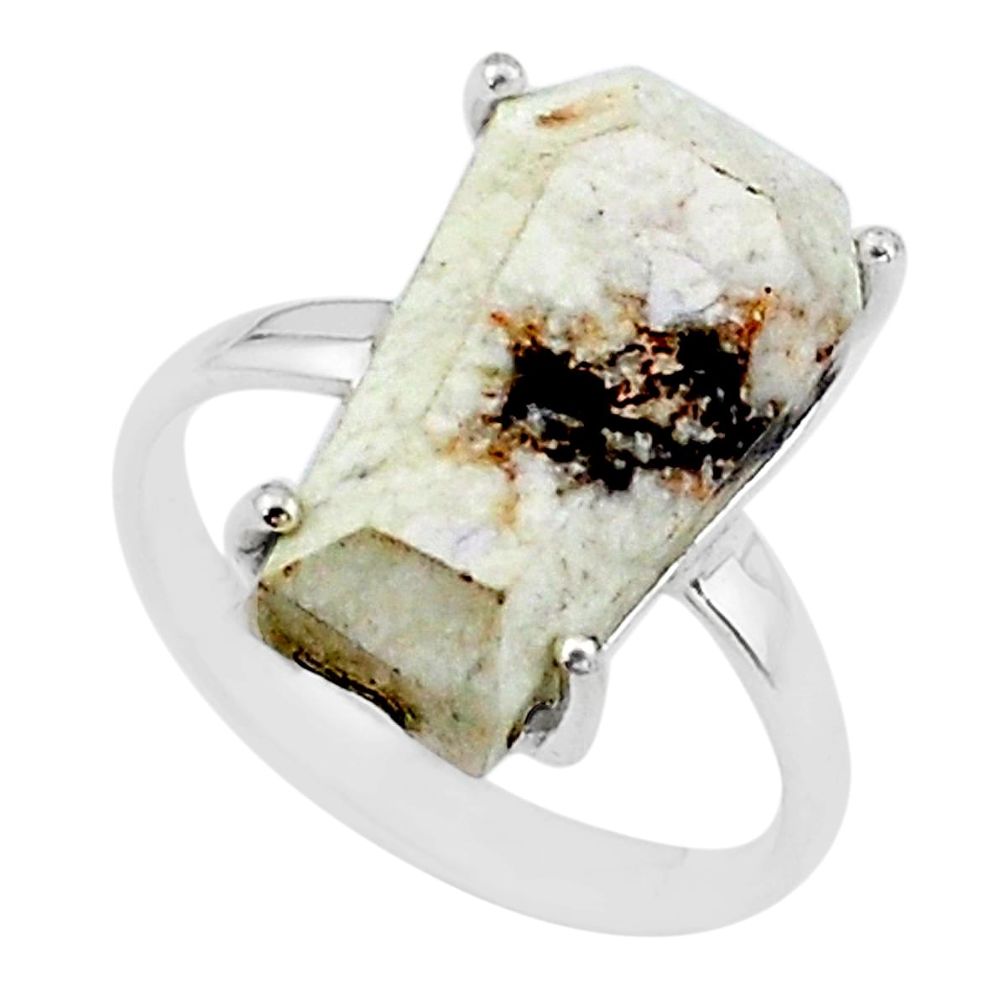 8.12cts coffin natural white wild horse magnesite silver ring size 7.5 t17378