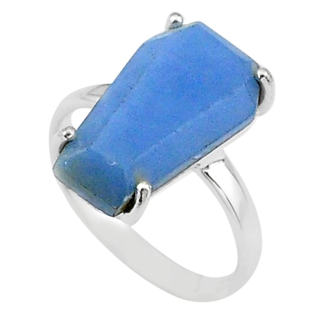 7.66cts coffin solitaire natural blue angelite 925 silver ring size 7 t17326