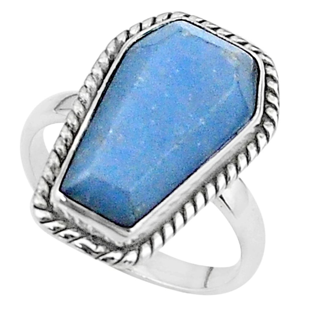 8.06cts coffin solitaire natural blue angelite 925 silver ring size 7 t17483