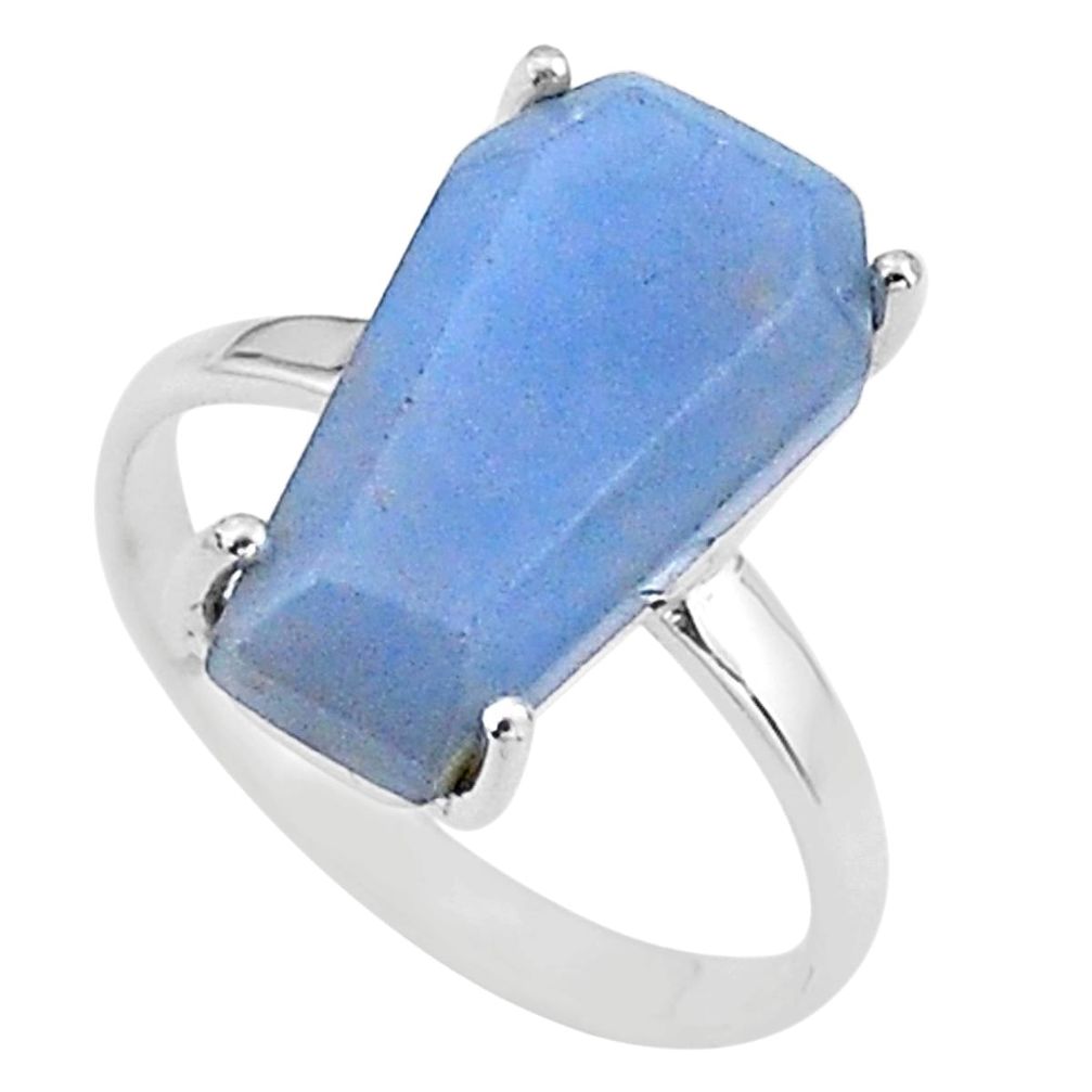 7.66cts coffin solitaire natural blue angelite 925 silver ring size 8 t17332