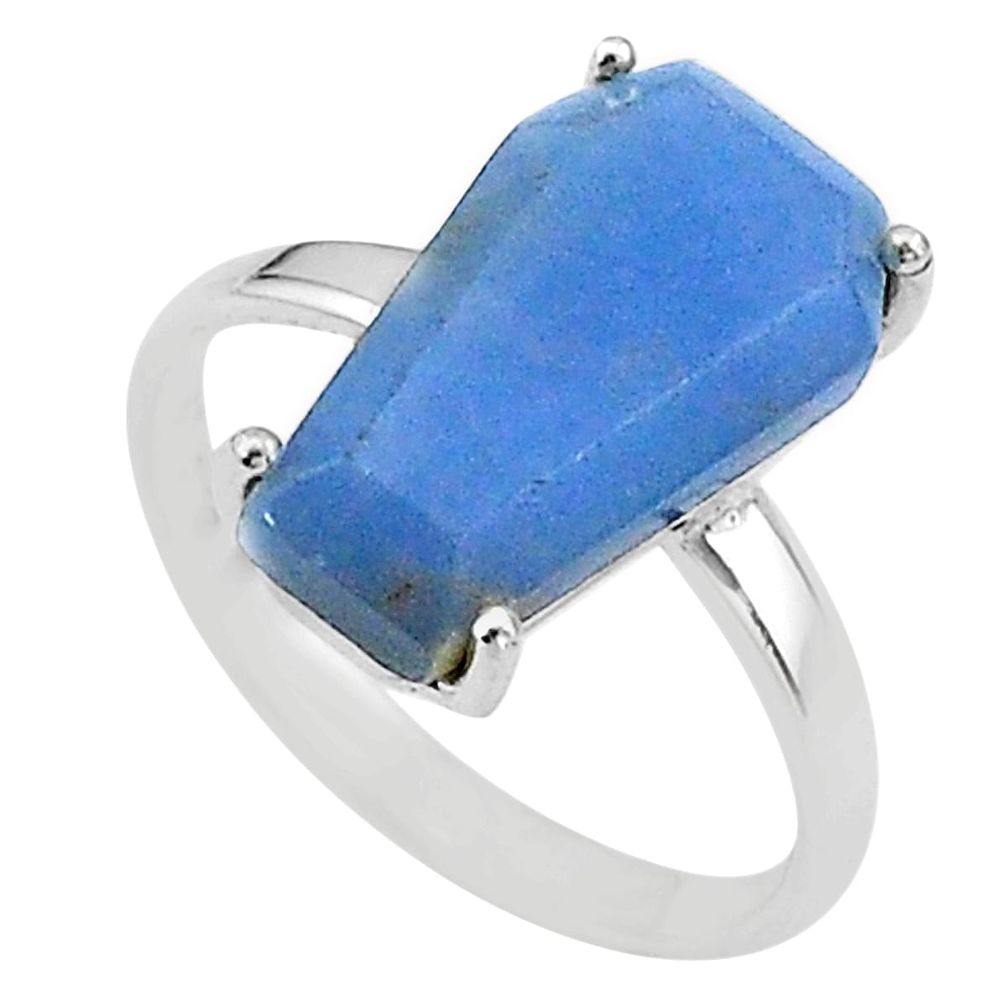 8.56cts coffin solitaire natural blue angelite 925 silver ring size 9 t17328