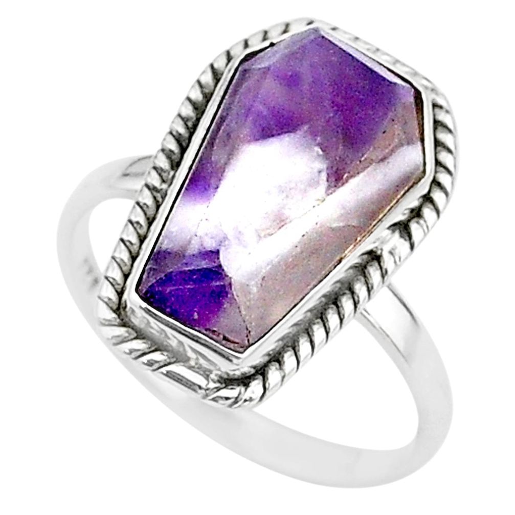 7.64cts coffin solitaire natural chevron amethyst 925 silver ring size 9 t17431