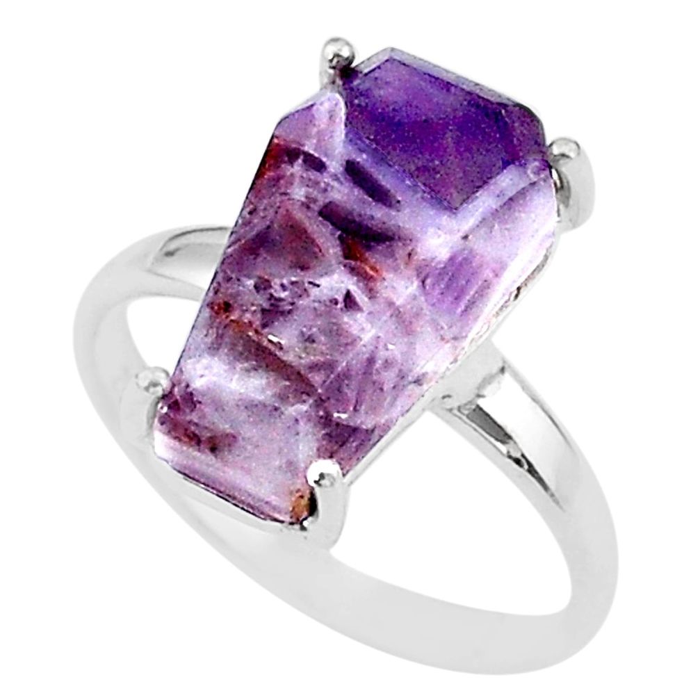 8.40cts coffin solitaire natural chevron amethyst 925 silver ring size 9 t17437