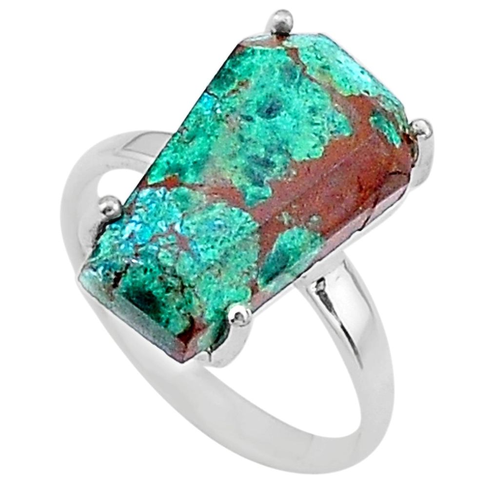 7.66cts coffin solitaire natural green chrysocolla 925 silver ring size 8 t17322