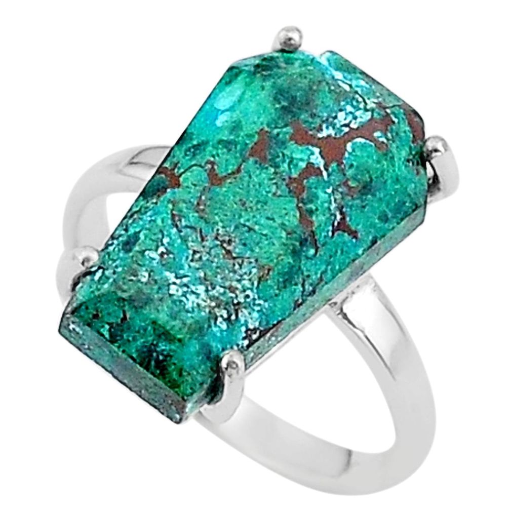 8.12cts coffin solitaire natural green chrysocolla silver ring size 7.5 t17324