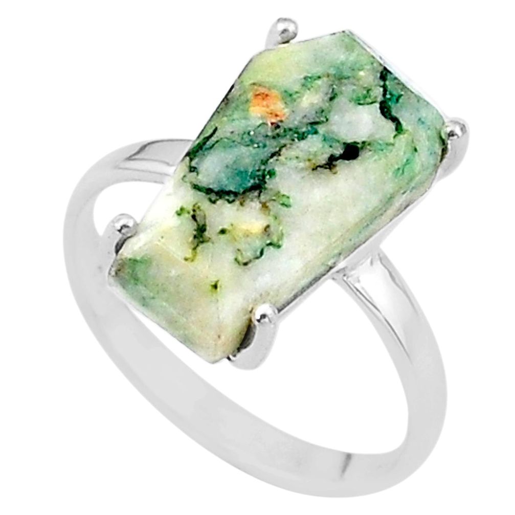 7.96cts coffin solitaire natural green mariposite silver ring size 8.5 t17315