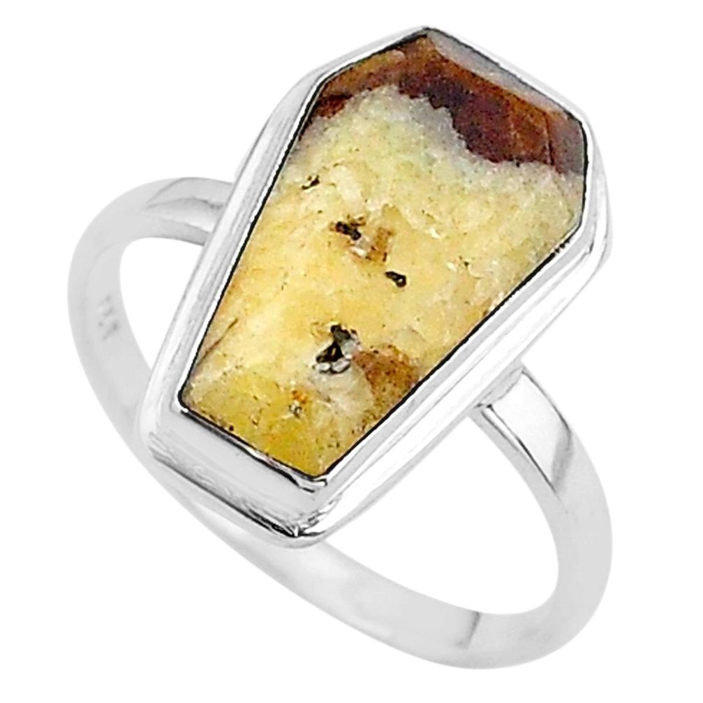 8.09cts coffin solitaire natural septarian gonads 925 silver ring size 9 t17438