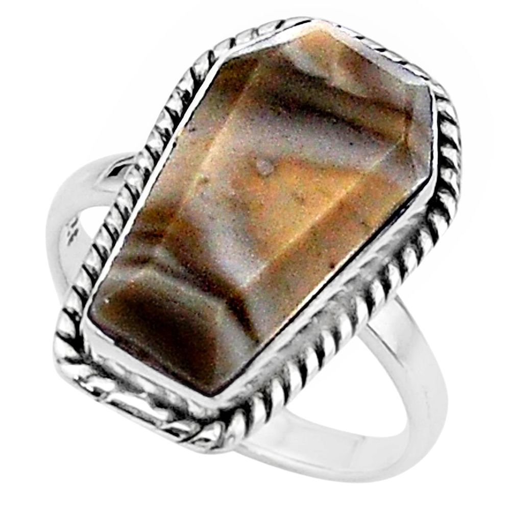 9.83cts coffin solitaire natural striped flint ohio silver ring size 7 t17465