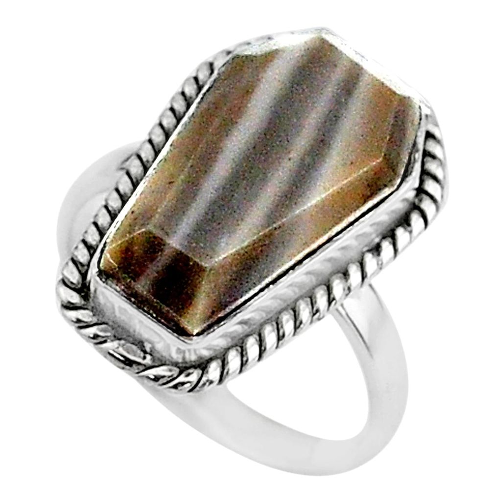 7.67cts coffin solitaire natural striped flint ohio silver ring size 7 t17470