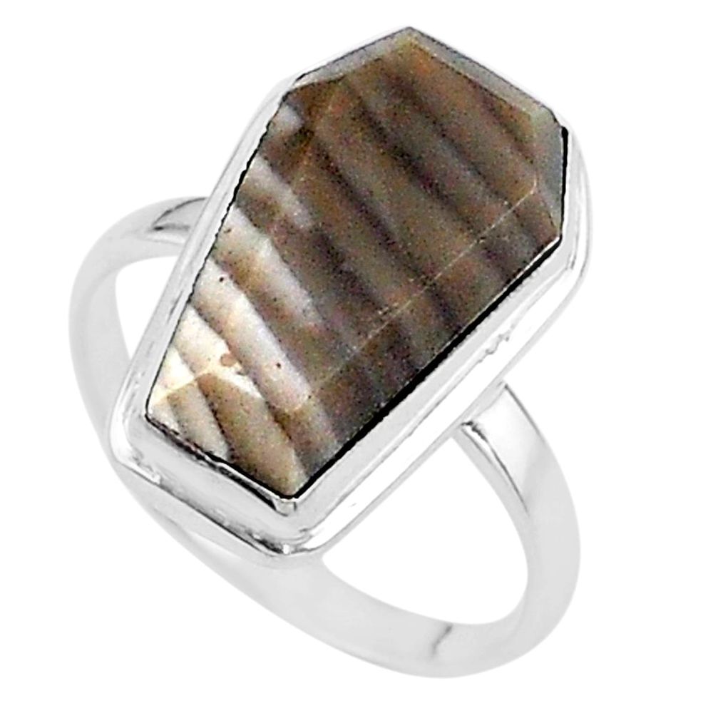 9.86cts coffin solitaire natural striped flint ohio silver ring size 7 t17476
