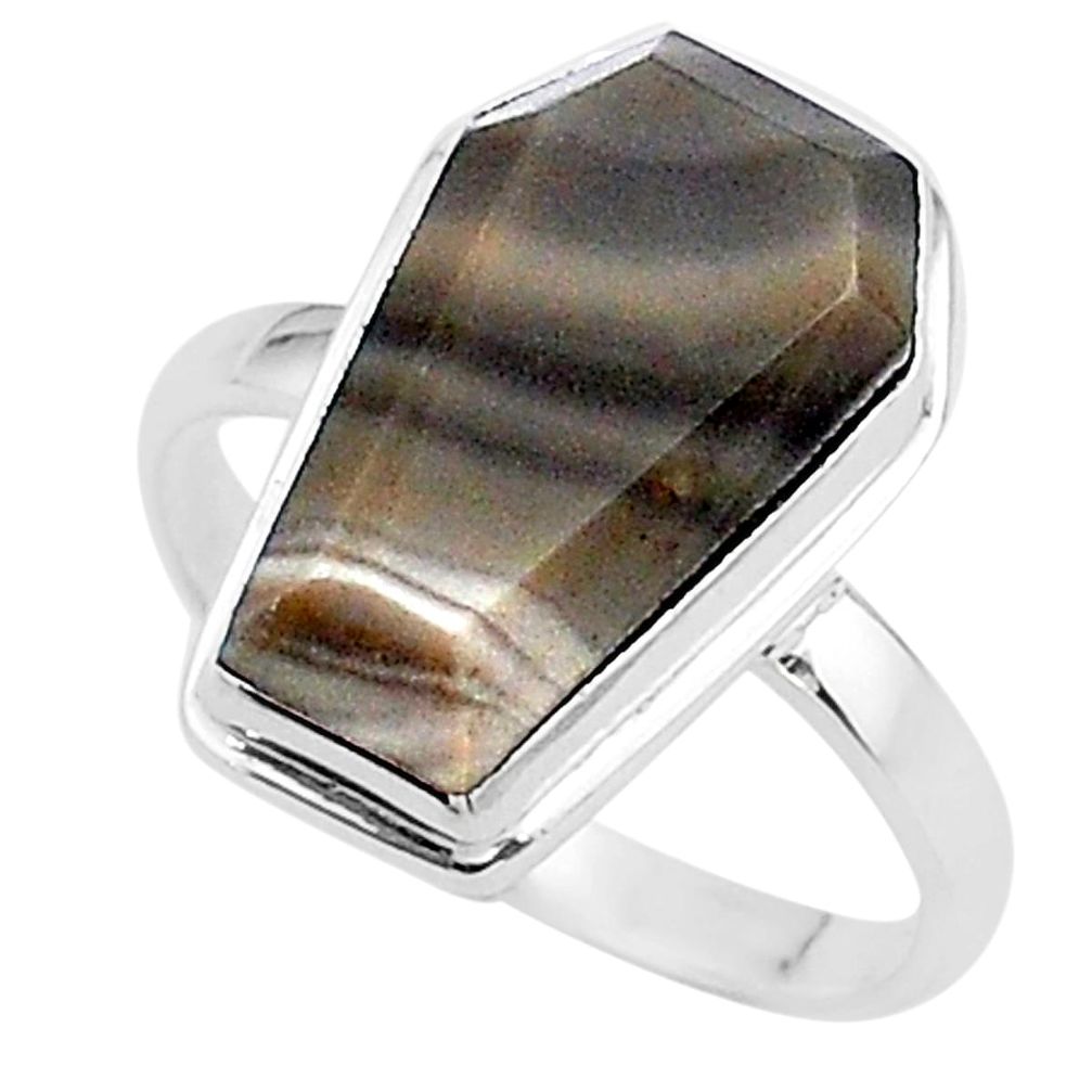 7.65cts coffin solitaire natural striped flint ohio silver ring size 8 t17472