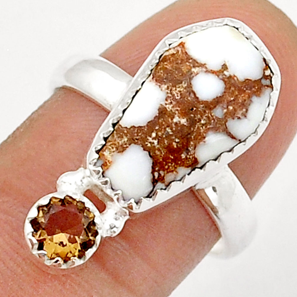8.26cts coffin white wild horse magnesite smoky topaz silver ring size 8 u83987