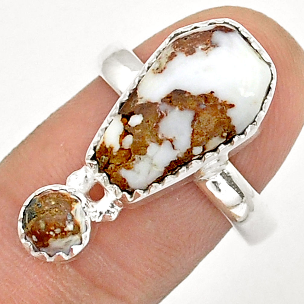 7.88cts coffin white wild horse magnesite smoky topaz silver ring size 8 u83996