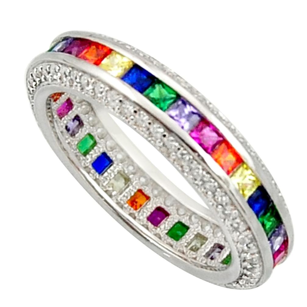 Color infinity band quartz sapphire (lab) 925 silver ring size 7 c10151