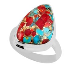 9.65cts coral matrix turquoise 925 sterling silver ring jewelry size 7.5 y46059