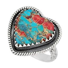 11.19cts coral turquoise matrix heart 925 sterling silver ring size 8 y20021