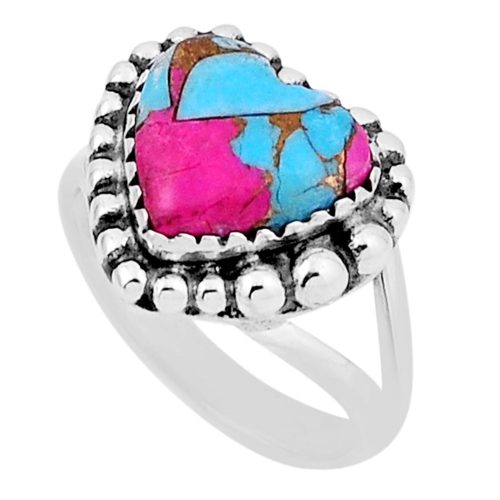 5.32cts cotton candy turquoise heart shape sterling silver ring size 7 n29860