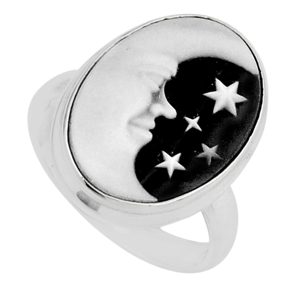8.51cts crescent moon star cameo 925 sterling silver ring jewelry size 8 y52769