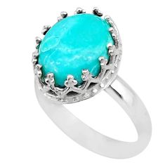 5.64cts crown fine green turquoise 925 sterling silver ring size 8 t43410