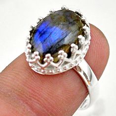 6.27cts crown natural blue labradorite oval 925 silver ring size 7 t43415