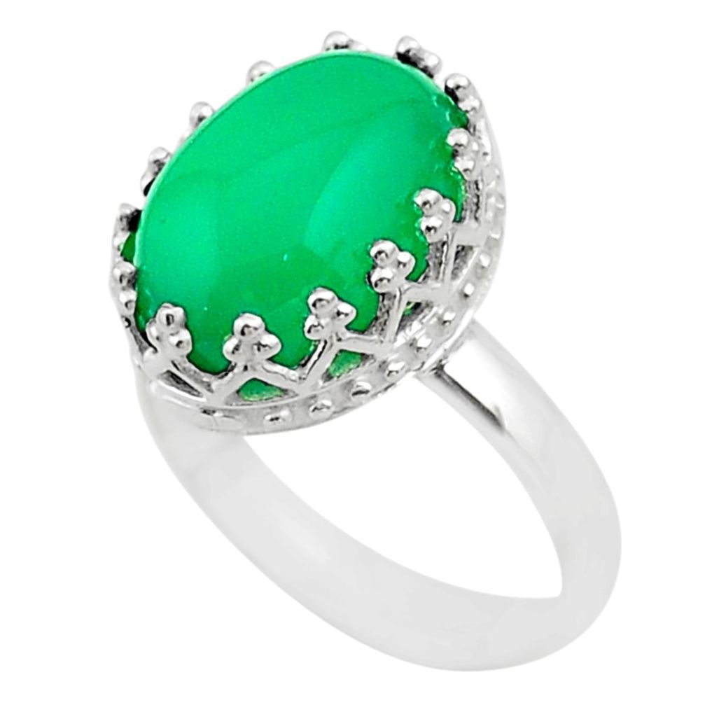 6.47cts crown natural green chalcedony oval 925 silver ring size 8 t43406